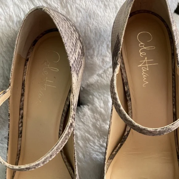 COLE HAAN Nike Air Snakeskin Leather Print Mary Jane Wooden Platform Heels - Picture 3 of 9